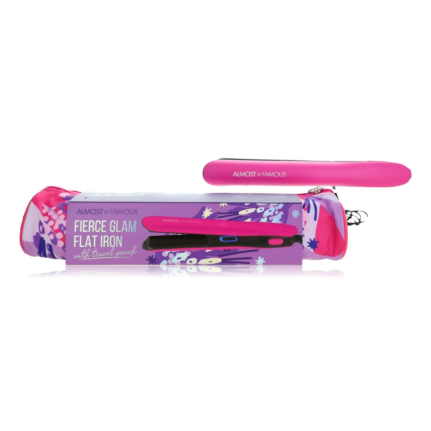Fierce Glam by Almost Famous, Flat Iron With Travel Pouch - Pink