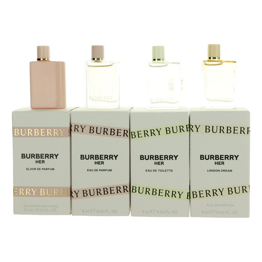 Burberry Her by Burberry, 4 Piece Variety Mini Gift Set women with Elixir